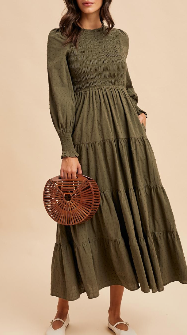 More Than A Moment Swiss Dot Dress (Olive)