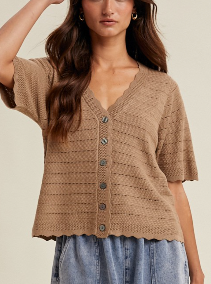 Everything Nice Scalloped Button Up Sweater (Taupe)