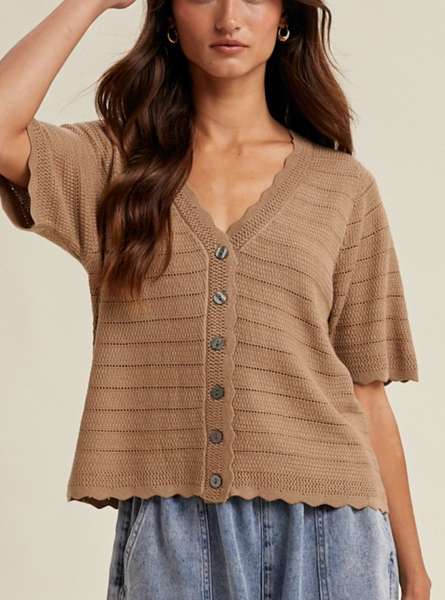 Everything Nice Scalloped Button Up Sweater (Taupe)