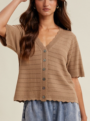 Everything Nice Scalloped Button Up Sweater (Taupe)