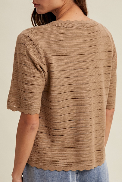 Everything Nice Scalloped Button Up Sweater (Taupe)