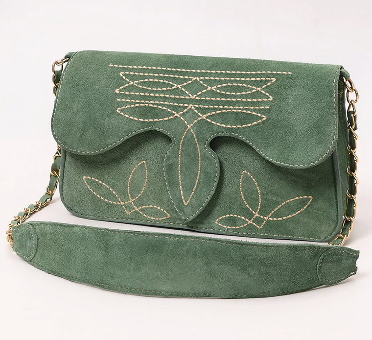 Western Suede Crossbody (Sage)