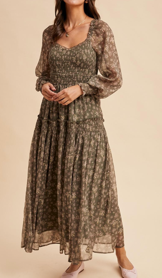 Magic Moment Floral Dress (Dusty Green)