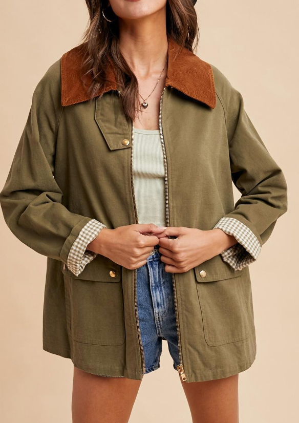 Corduroy Collared Chore Coat (Olive)