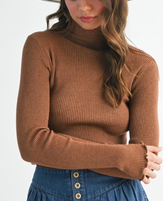 Sweet As Can Be Ribbed Sweater (Caramel Brown)