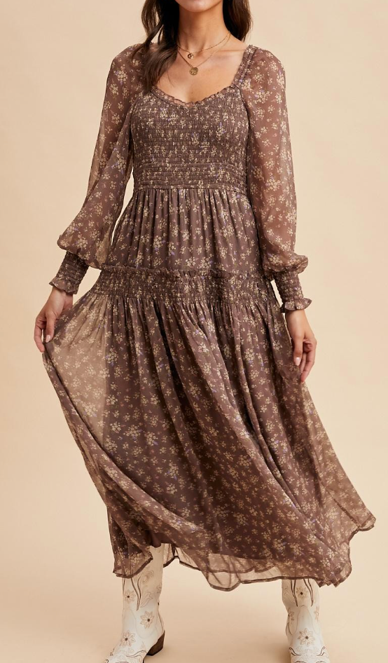 Magic Moment Floral Dress (Mocha)