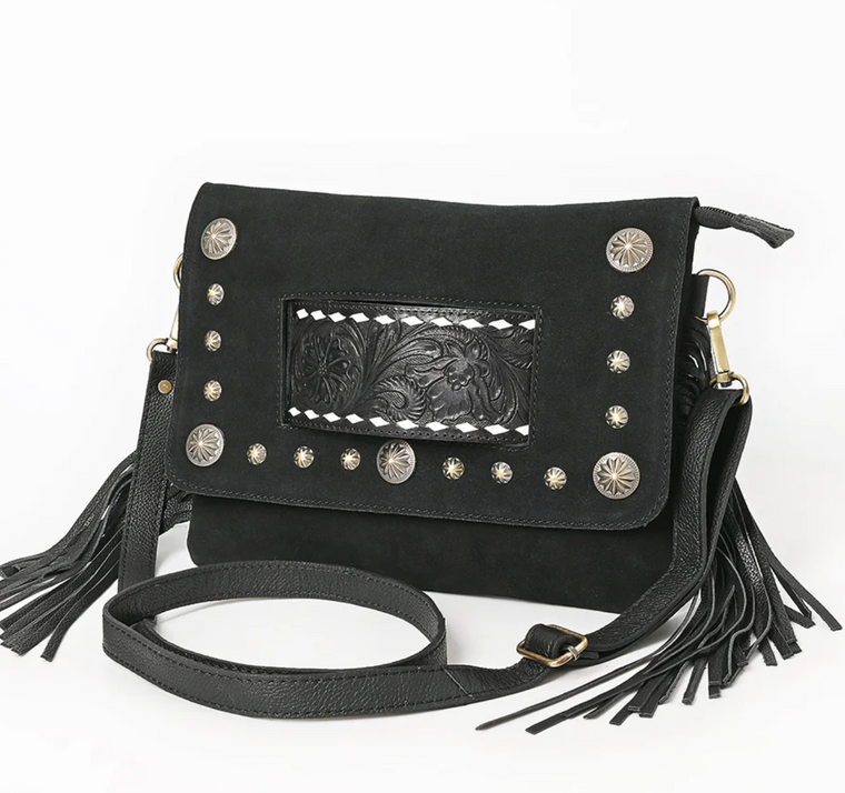 Concho Suede Crossbody (Black)