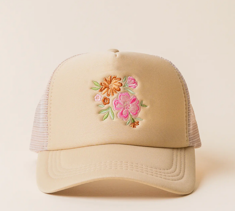Floral Trucker Hat - Tan