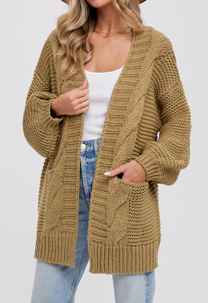 Best Season Cozy Cable Cardigan (Olive)