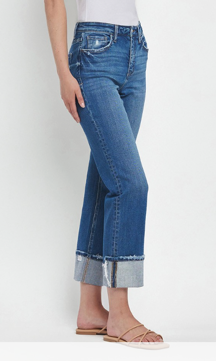 VERVET By Flying Monkey Distressed High Rise Cuffed Straight (Taylor)