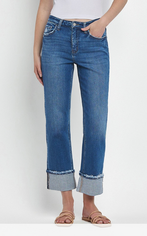 VERVET By Flying Monkey Distressed High Rise Cuffed Straight (Taylor)