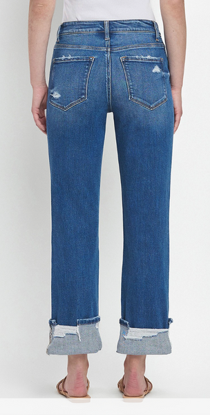 VERVET By Flying Monkey Distressed High Rise Cuffed Straight (Taylor)