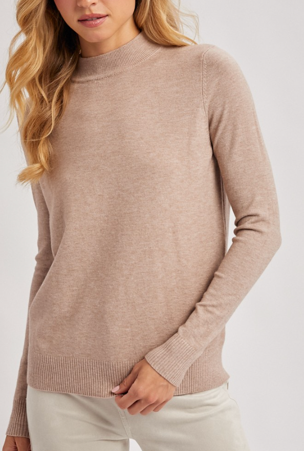 Always Classic Ribbed Mock Neck Top (Latte)