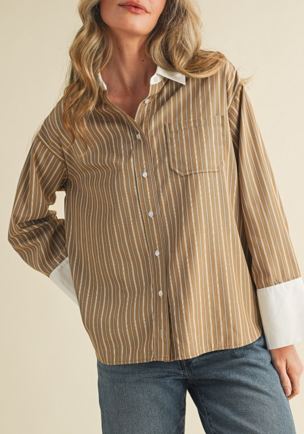 Long Live Preppy Cowgirls Striped Button Up