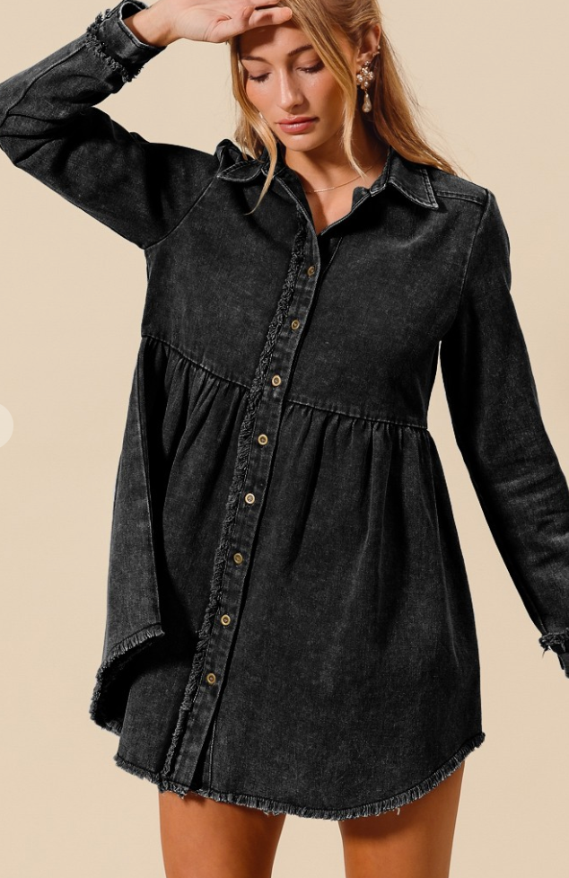 Set Free Washed Denim Dress (Black)