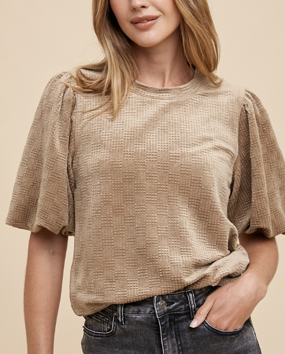Falling For You Textured Blouse (Taupe)