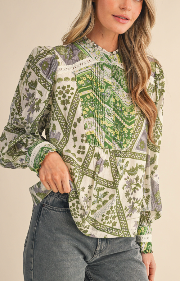 Prim & Proper Patchwork Blouse (Olive Green)