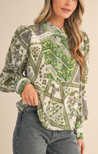 Prim & Proper Patchwork Blouse (Olive Green)