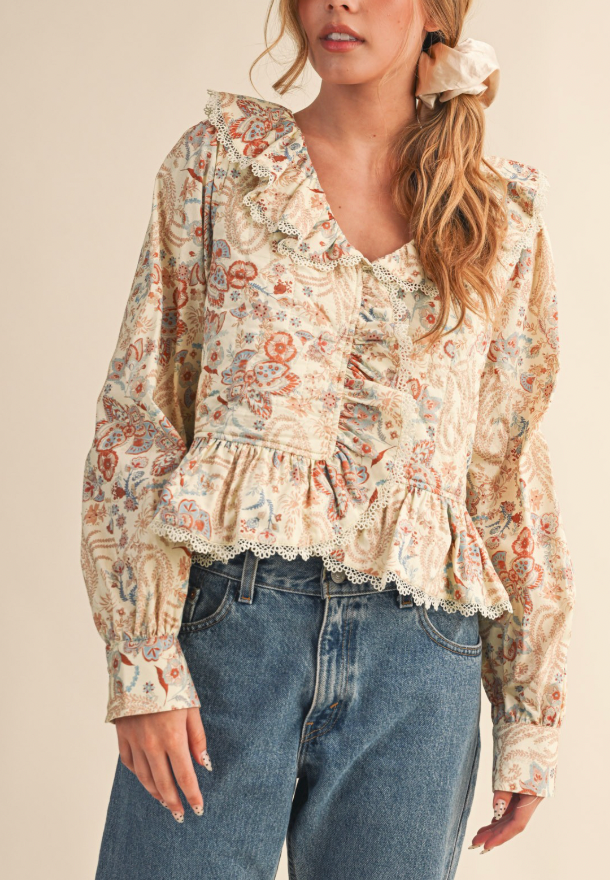 Kaleidoscope Heart Floral Ruffle Blouse