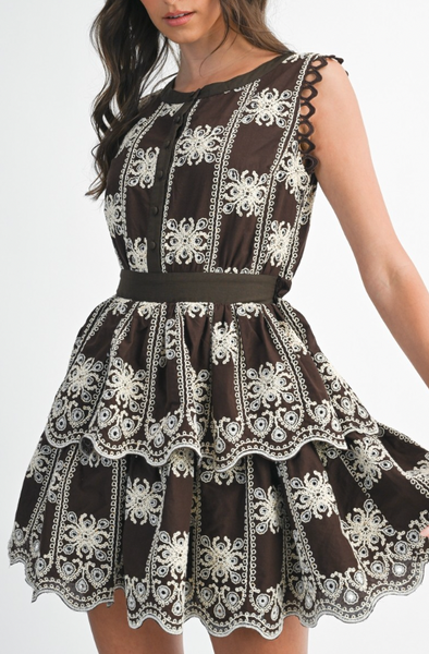 Coffee Social Intricate Lace Dress (Chocolate)