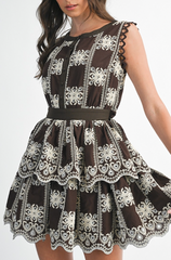 Coffee Social Intricate Lace Dress (Chocolate)