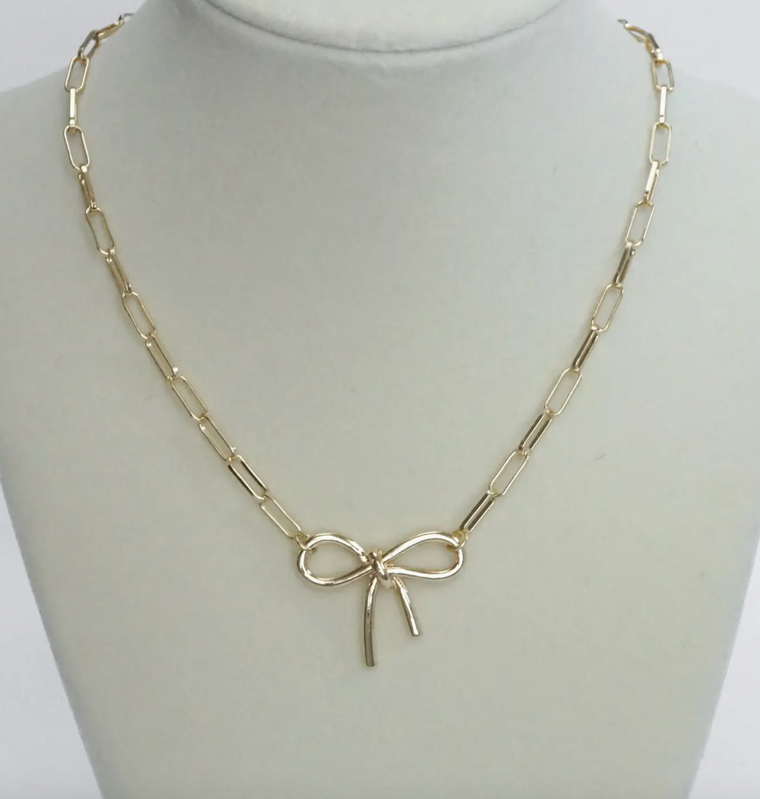Bow Link Bow Necklace - Gold