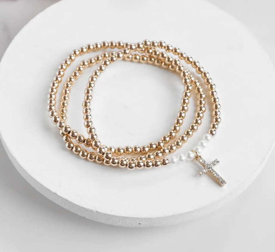 Set Of Three Bracelets - Pearl & Cross