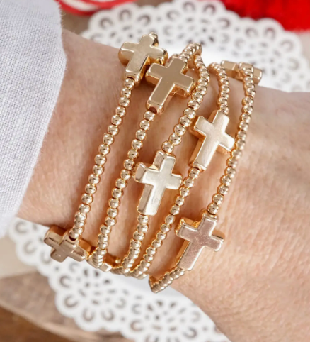 Set Of Five Bracelets - Gold Crosses