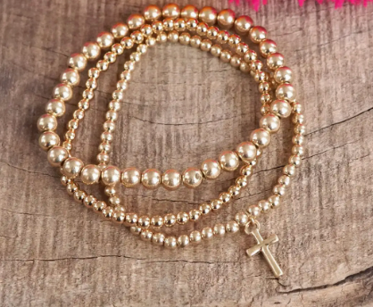 Set Of Three Bracelets - Gold Cross
