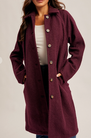 There When You Need Me Teddy Button Down Coat (Plum)