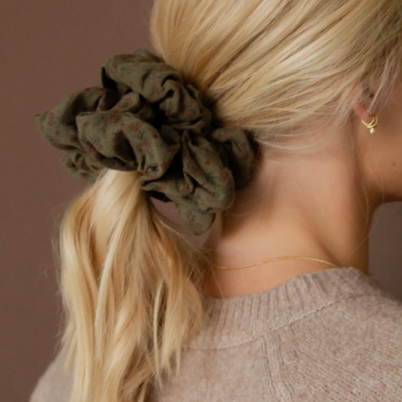 Olive Floral Scrunchie