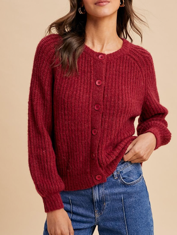 Spending Time With You Knit Cardigan (Burgundy)