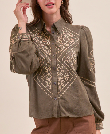 Saddle Up Suede Top - Olive