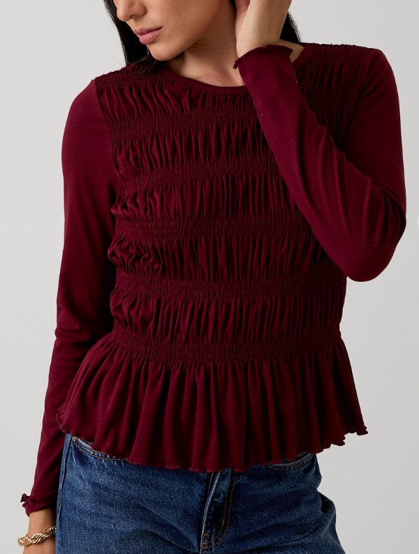 Jolly Good Time Smocked Top (Burgundy)