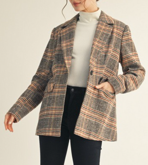 With Gratitude Plaid Jacket (Brown)