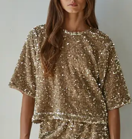 Watch Me Shine Sequin Blouse (Gold)