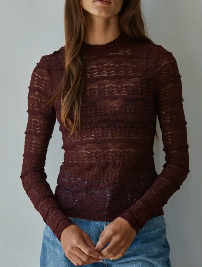 Truly Thankful Woven Lace Mock Top (Burgundy)