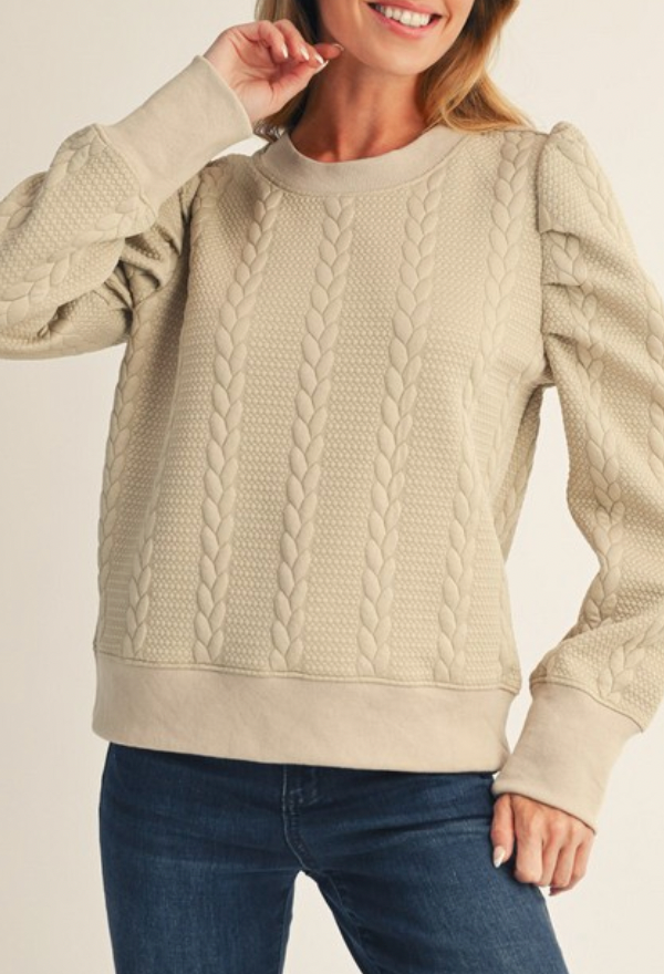 Holiday Cable Knit Pullover (Beige)