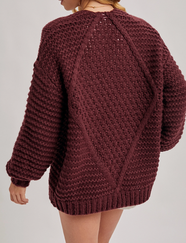 Cozy Cutie Cable Knit Sweater Cardigan (Maroon)