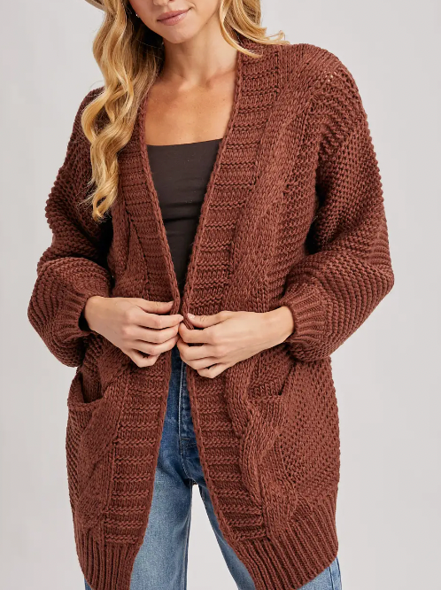 With You For It All Cable Knit Cardigan (Chocolate)