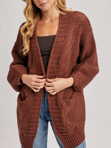 With You For It All Cable Knit Cardigan (Chocolate)