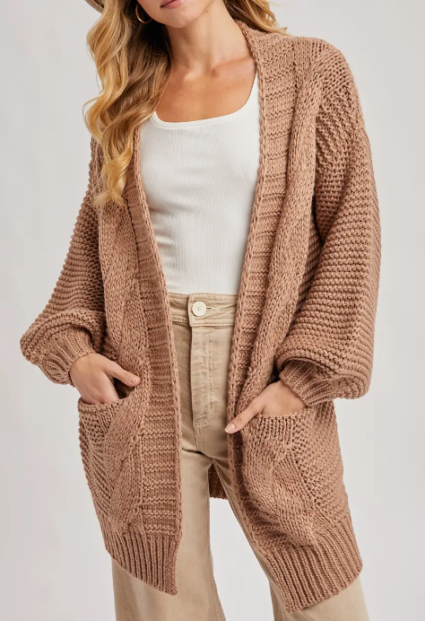 With You For It All Cable Knit Cardigan (Mushroom)