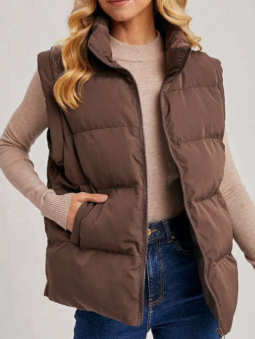 It's All Good Quilted Puffer Vest (Chocolate)