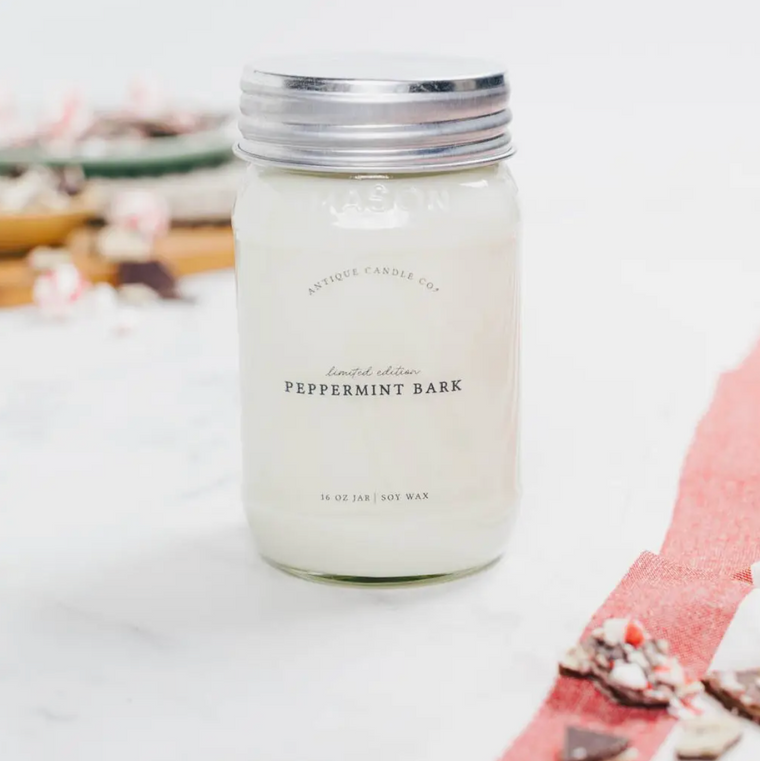 Peppermint Bark 16oz Mason Jar Candle