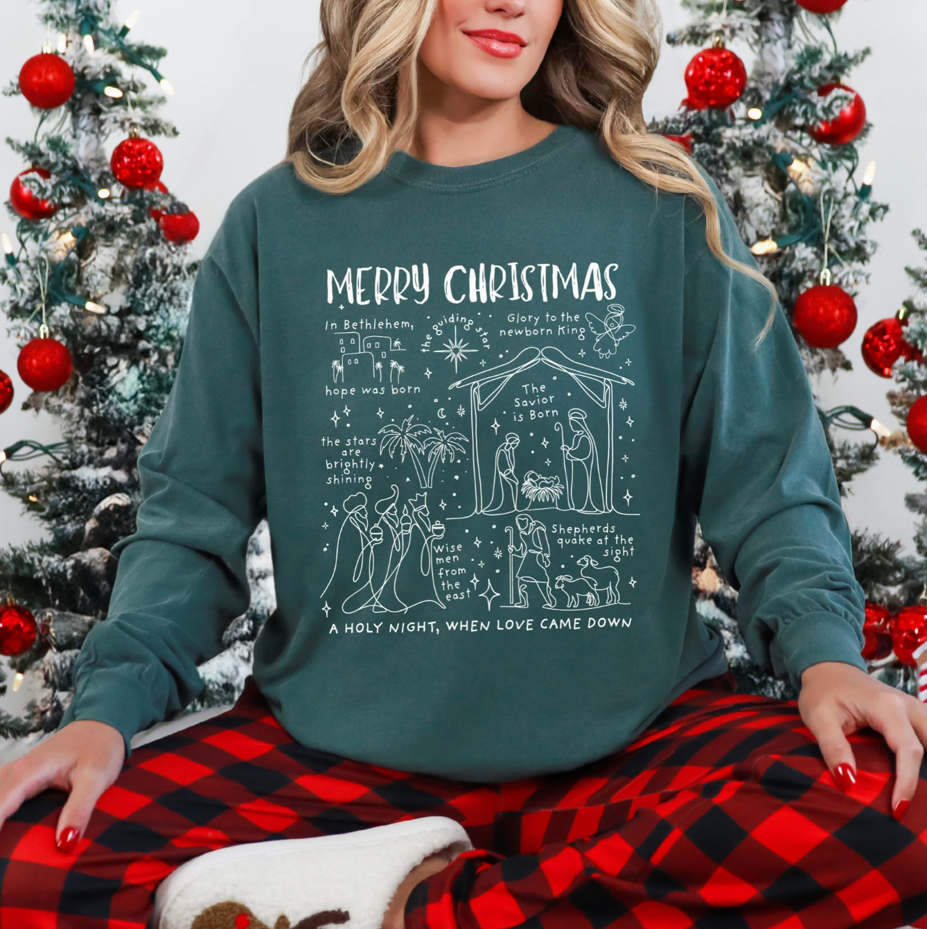 (PRE-ORDER) Merry Christmas, When Love Came Down Long Sleeve Graphic (Green)
