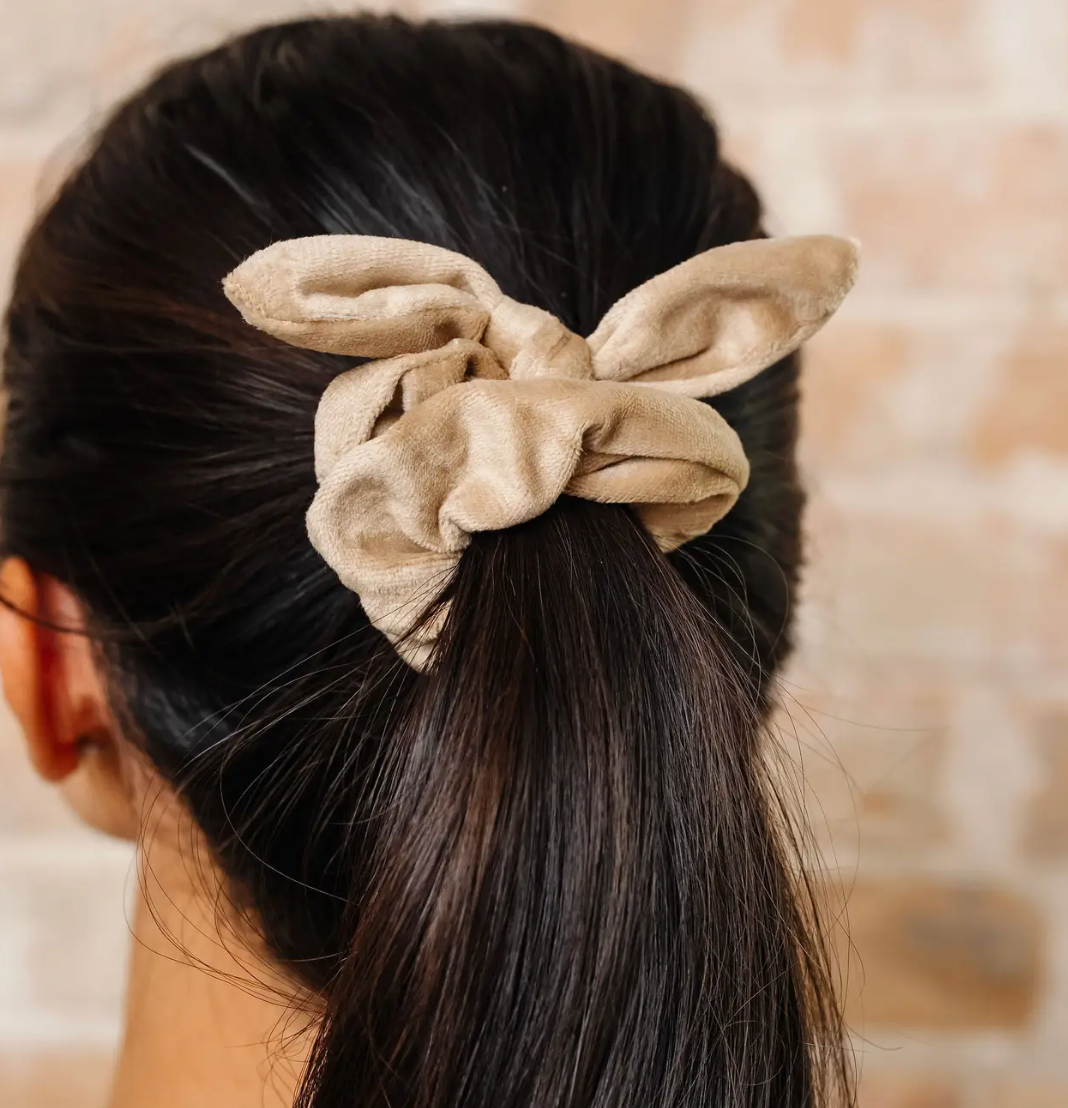 Taupe Velvet Bow Scrunchie