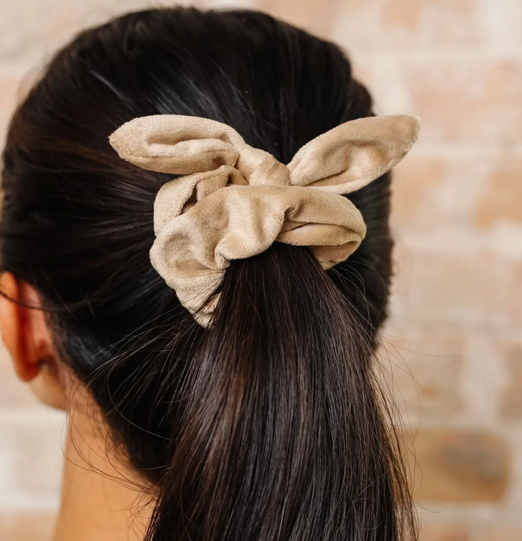 Taupe Velvet Bow Scrunchie