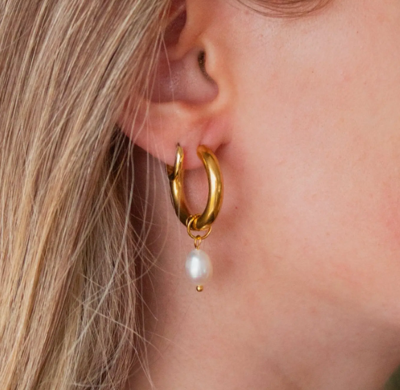 Pearl Dangle Hoop Earrings
