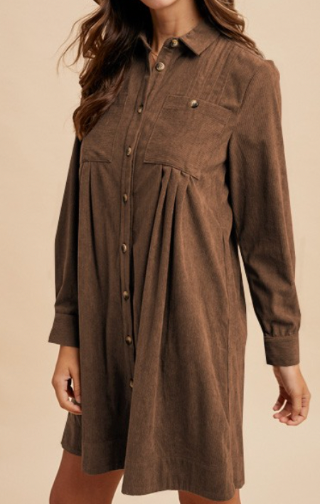Corduroy Shirt Dress (Mocha)