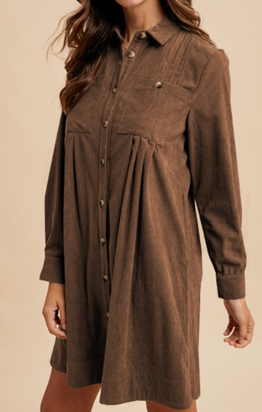 Corduroy Shirt Dress (Mocha)